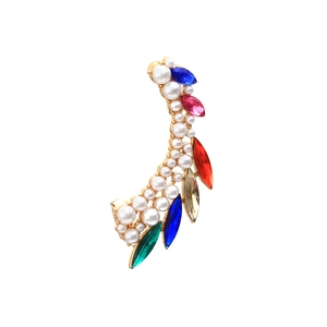 Ear Crawler Earrings With Faux Artificial Pearl And Rhinestone Exaggerated Wing Shape Alloy Fashion Accessory For Women