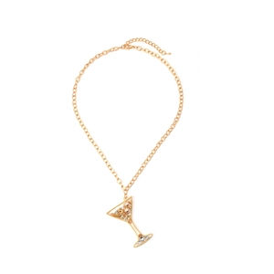 Goldkette mit Sektglas-Anhänger, verziert mit Perlen und funkelnden Kristallen
