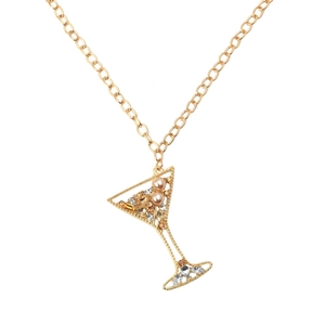 Martini Glas Anhänger Halskette Gold Legierung Strass Champagnerbecher Künstliche Perle Schmuck Für Frauen Elegant
