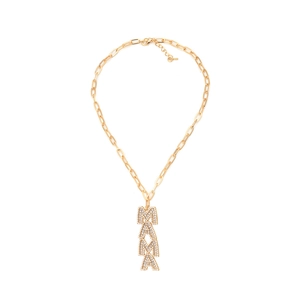 Gold MAMA pendant necklace with crystal rhinestones on a stylish paperclip link chain