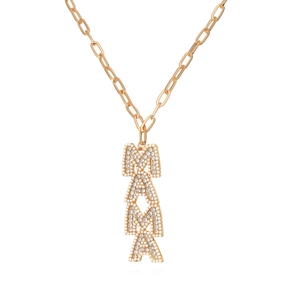 MAMA Letter Pendant Necklace Zinc Alloy With Imitation Artificial Pearls Rhinestones Gold Paperclip Chain For Women