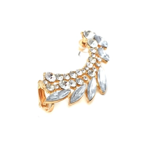 Golden alloy ear cuff with sparkling marquise rhinestones and elegant curved wing design