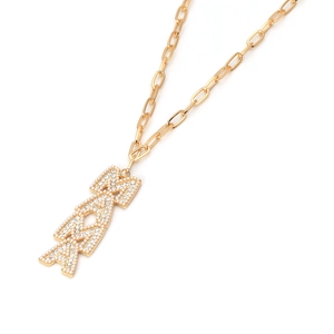 Golden MAMA letter pendant necklace with pearls and rhinestones on a paperclip chain