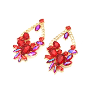 Exaggerated vintage baroque multi-layer drop earrings with red and purple rhinestones