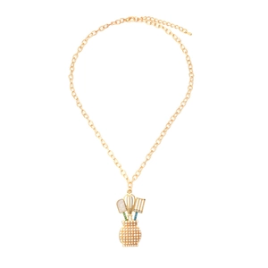 Collier doré créatif avec pendentif barillet d'ustensiles serti de perles