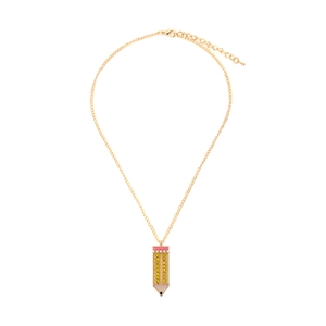 Collana con pendente a matita in lega d'oro con strass gialli e finitura in smalto rosa