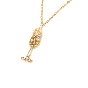 Modische goldene Sektglas-Halskette mit Kristallen und Perlen für Damen im Trend