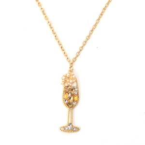 Champagnerglas Anhänger Halskette Legierung Straß Faux Künstliche Perle Geometrische Schlüsselbeinkette Modeschmuck Für Frauen