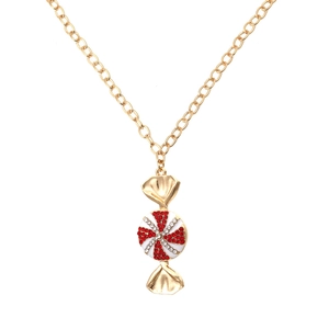 Cute Candy Pendant Necklace Alloy Red White Rhinestone Spiral Design Sweet Style For Women Girl Gift Accessory