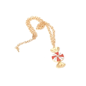 Cute candy pendant necklace with red white rhinestones on adjustable gold chain