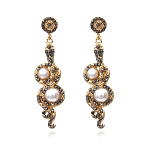 Snake Dangle Earrings With Alloy Rhinestone And Imitation Artificial Pearl Vintage Palace Style For Women