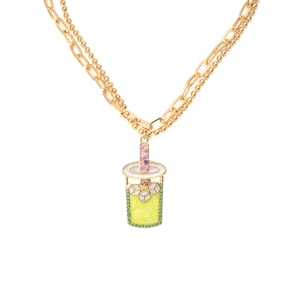 Collana doppia catena dorata con ciondolo bubble tea e cristalli colorati brillanti