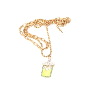 Collana a due strati in oro con ciondolo a tazza di tè al latte con strass colorati