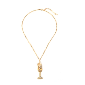 Goldkette mit glitzerndem Sektglas-Anhänger, Kristallen und Perlen-Detail für Damen