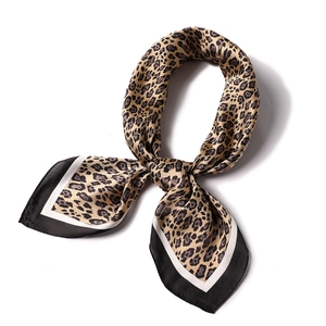 Elegant leopard print square silk scarf for women featuring a stylish black and white border