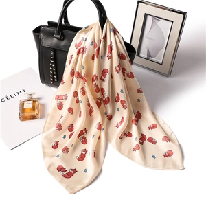 Fox Star Print Square Scarf Imitation Satin Satin Neck Kerchief Fashion Cartoon Pattern Headband Women Elegant Bandana