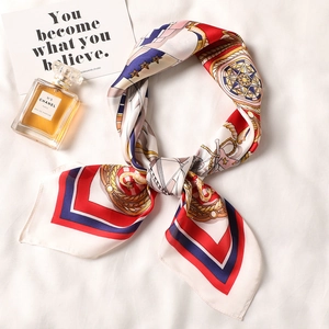 Square Scarf Satin Nautical Sailboat Pattern Neckerchief French Vintage Elegant Hair Band Head Wrap For Women