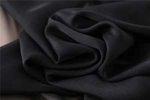Dettaglio ravvicinato del tessuto in seta nera con drappeggio elegante e lucentezza naturale