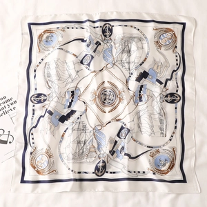 Elegant nautical silk square scarf with vintage sailboat, anchor and rope patterns