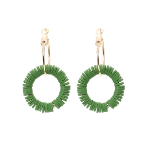Bohemian Hoop Earrings Handmade Polymer Clay Discs Alloy Gold Tone Large Geometric Circle Ethnic Style Jewelry For Women
