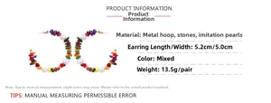 Detailed size specifications for bohemian C-shaped earrings with gravel and pearls
