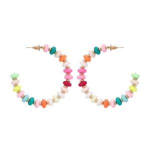 Bohemian C-Shaped Hoop Earrings Colorful Polymer Clay Beads Gold Tone Alloy For Women Vacation Style