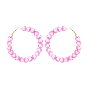 Heart Shaped Resin Bead Hoop Earrings With Gold Alloy Frame Minimalist Candy Color Fashion Jewelry For Women