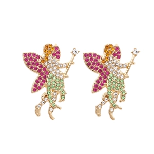 Boucles Oreilles Puces Fée Ange Alliage Zinc Doré Avec Strass Colorés Bijoux Fantaisie Pour Femmes Filles