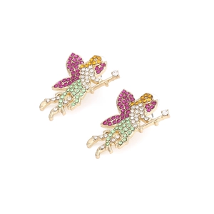 Charmantes boucles d'oreilles fées en alliage avec strass colorés sur base dorée