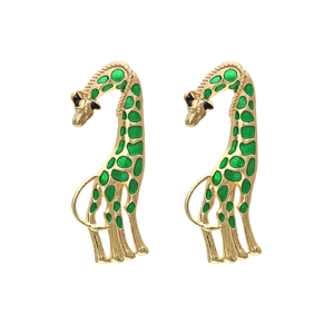 Giraffe Animal Stud Earrings Zinc Alloy Gold Plated Green Drip Oil Enamel Fashion Style For Women Gift