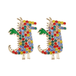 Boucles D Oreilles Dinosaure Mignonnes Strass Multicolores Émail Alliage De Zinc Animal Dessin Animé Bijoux Pour Femmes