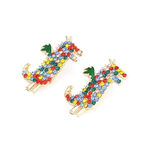 Boucles d'oreilles dinosaures colorées avec strass et finition dorée pour femme