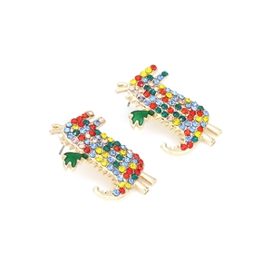 Puces d'oreilles dinosaure dorées avec strass colorés pour femmes élégantes