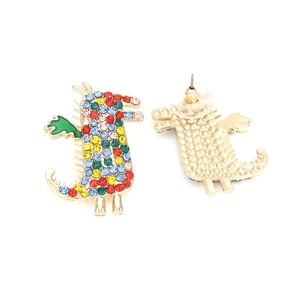 Boucles d'oreilles dinosaures plaquées or avec strass colorés pour femmes