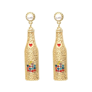 Champagnerflaschen Ohrhänger Mit Legierung Strass Und Imitation Künstliche Perle Rotes Herz Kreativer Modeschmuck Für Frauen