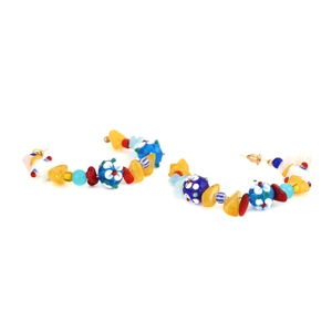 Bohemian style colorful beaded C-shaped hoop earrings with unique handmade glass beads