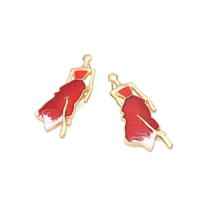 Chic enamel red dress lady stud earrings with gold alloy and marble texture accents