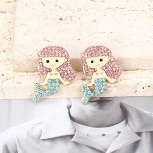Boucles d'oreilles sirène avec cristaux roses et bleus sur alliage doré poli