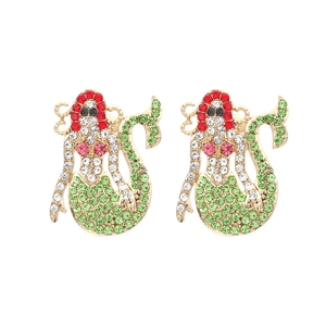 Mermaid Stud Earrings Colorful Rhinestone Inlaid Alloy Character Jewelry Fashionable Elegant Women