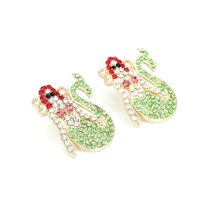 Exaggerated mermaid fish stud earrings with colorful rhinestones in golden finish