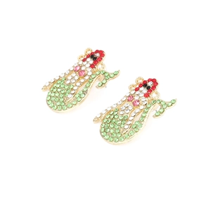 Exaggerated mermaid character earrings with colorful rhinestones on a gold alloy base