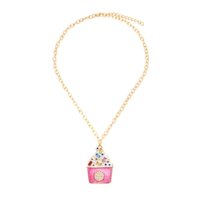Zoete Cupcake Hanger Ketting Legering Verguld Emaille Kleurrijke Strass Imitatie Kunstparels Mode Dames Sieraden