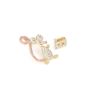 Asymmetric cartoon mouse and cheese stud earrings with pink and yellow rhinestones