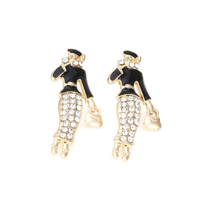 Boucles d'oreilles silhouette vintage avec émail noir et strass brillants pour femmes