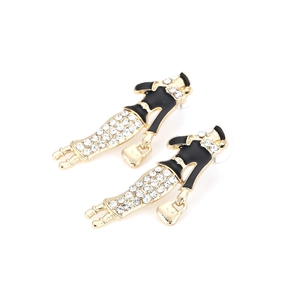 Boucles d'oreilles abstraites pour femme en alliage doré avec émail noir et strass