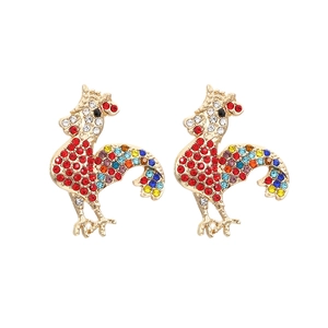 Boucles D'oreilles Puces Coq En Strass Colorés Alliage Forme Animale Mode Rue Bijoux Exagérés Cadeau Pour Femmes
