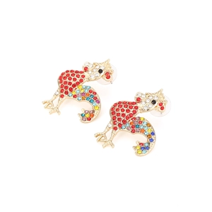 Boucles d'oreilles coq en strass avec cristaux multicolores et finition dorée chic