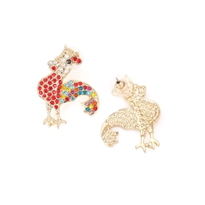 Boucles d'oreilles coq étincelantes avec strass colorés et base en alliage doré