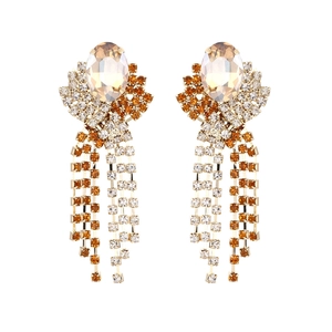 Glamorous Long Tassel Drop Earrings Made Of Alloy And Rhinestone Geometric Oval Glass Crystal Dangle Jewelry For Women