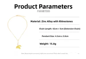 Detail of banana pendant necklace with yellow rhinestones and gold chain specifications